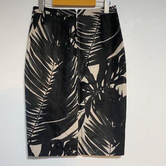 J Crew Tropical Print Women's Black Beige Linen Pencil Skirt Size 2 - Picture 4 of 9